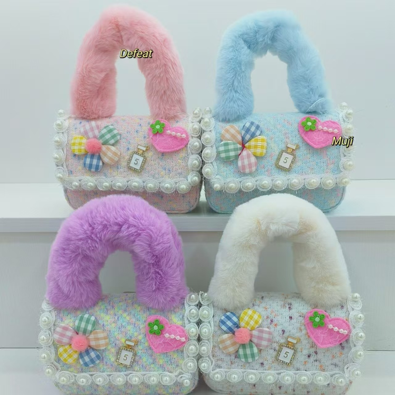 Bolso de peluche, bolso de hombro de niña, bolso cuadrado, bolso de accesorios de encaje de niña, bolso de cambio de cadena