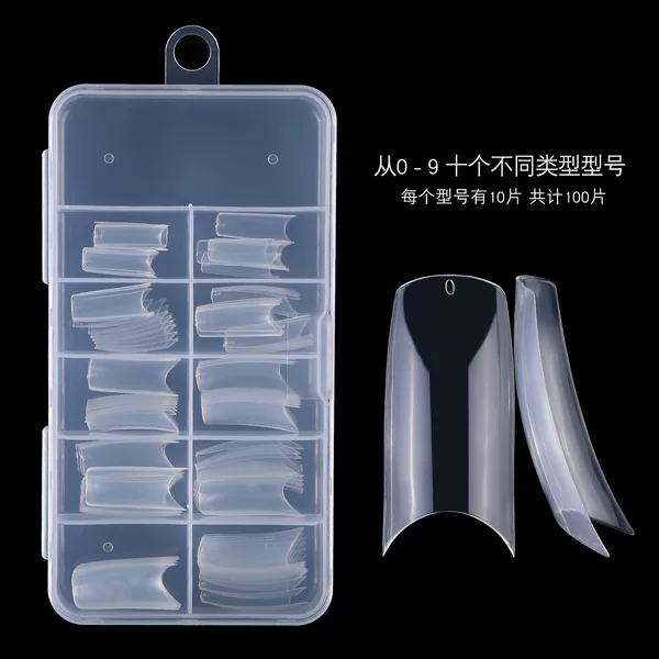 100 Pieces of Manicure Nails, Full-Length French-Style Fake Nails, Flat-Head Nail Forms, Natural Transparent Extension Patches, Boxed Gradient
