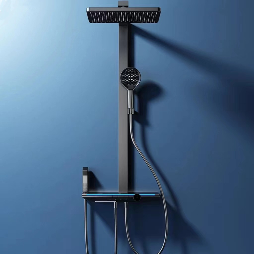 Chapado en agua trefilado pistola gris cobre faro piano ducha traje hogar inteligente temperatura constante pantalla digital ducha
