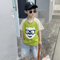 Cotton Boys' T-shirt Short Sleeve Summer 2024 Splicing Big Kids Top Trendy Boy Children's Clothing Half Sleeve