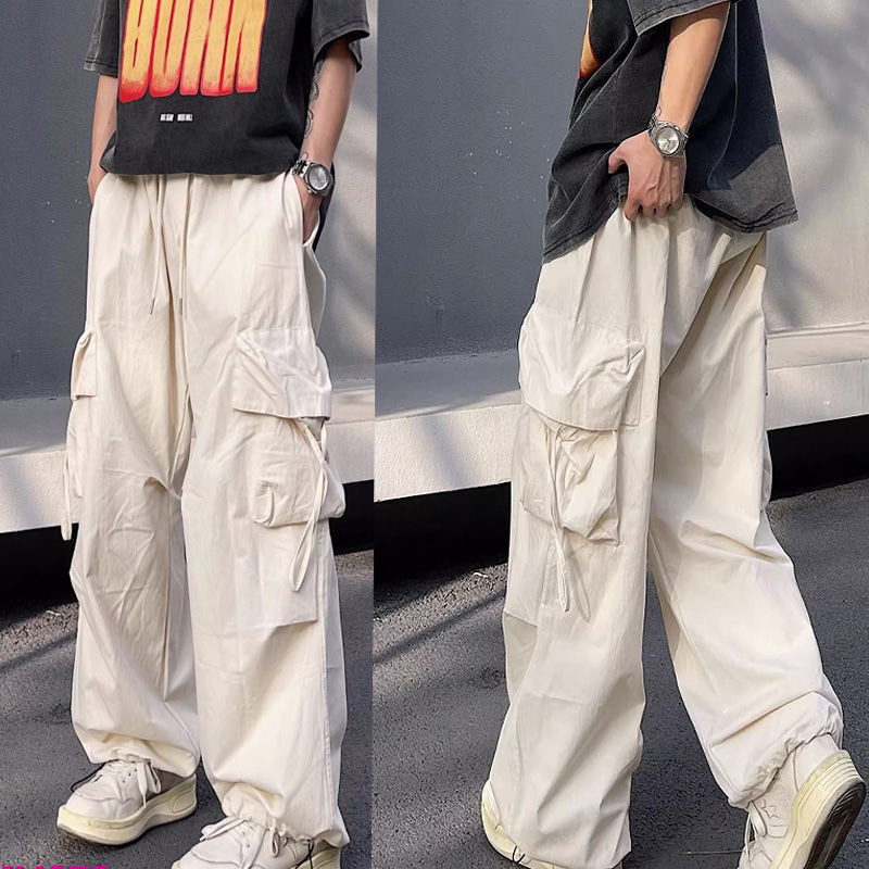 American Retro Workwear Casual Pants Men's Paratrooper Spring and Summer Loose Wide-Leg Personality Trendy Jogger Straight Long Pants