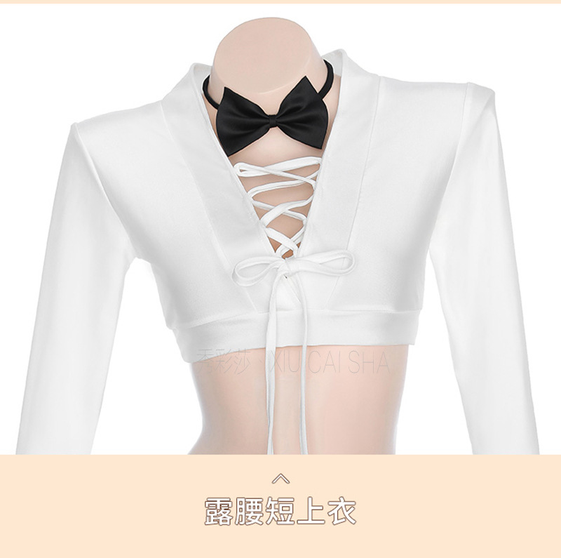 Secretary Role-Play Lingerie Set with Top, Mini Skirt, Thong, Bow Tie and Stockings — detail image 20
