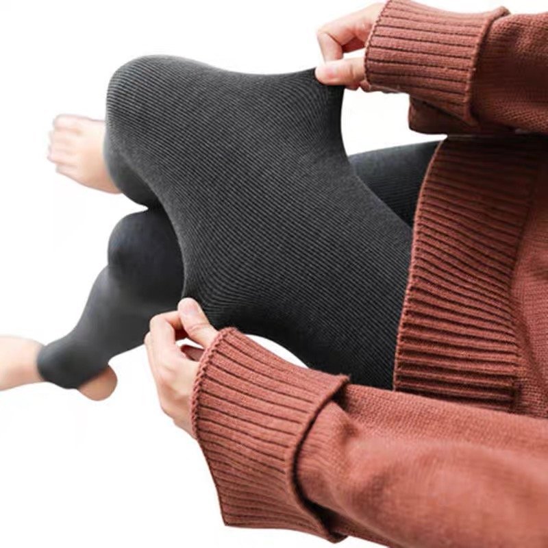 Zimowe, grube aksamitne legginsy dla kobiet z wysokim stanem, wąskie, pionowe paski, ciepłe, jesienno-zimowe, imitacja kaszmiru_voghion.com