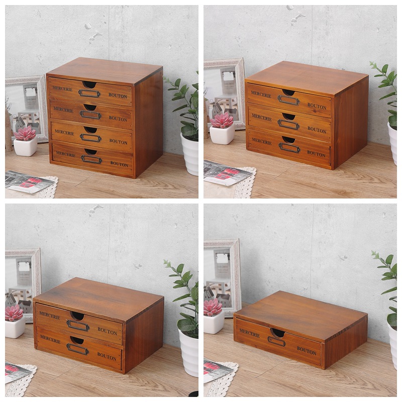 Organizador de almacenamiento de escritorio de oficina de madera sólida caja de madera zakka cajón de múltiples capas dormitorio caja de almacenamiento de cosméticos