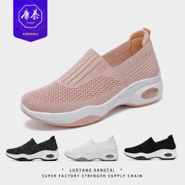 鞋子女2026春季新款外贸飞织女鞋厚底休闲布鞋shoes一脚蹬松糕鞋