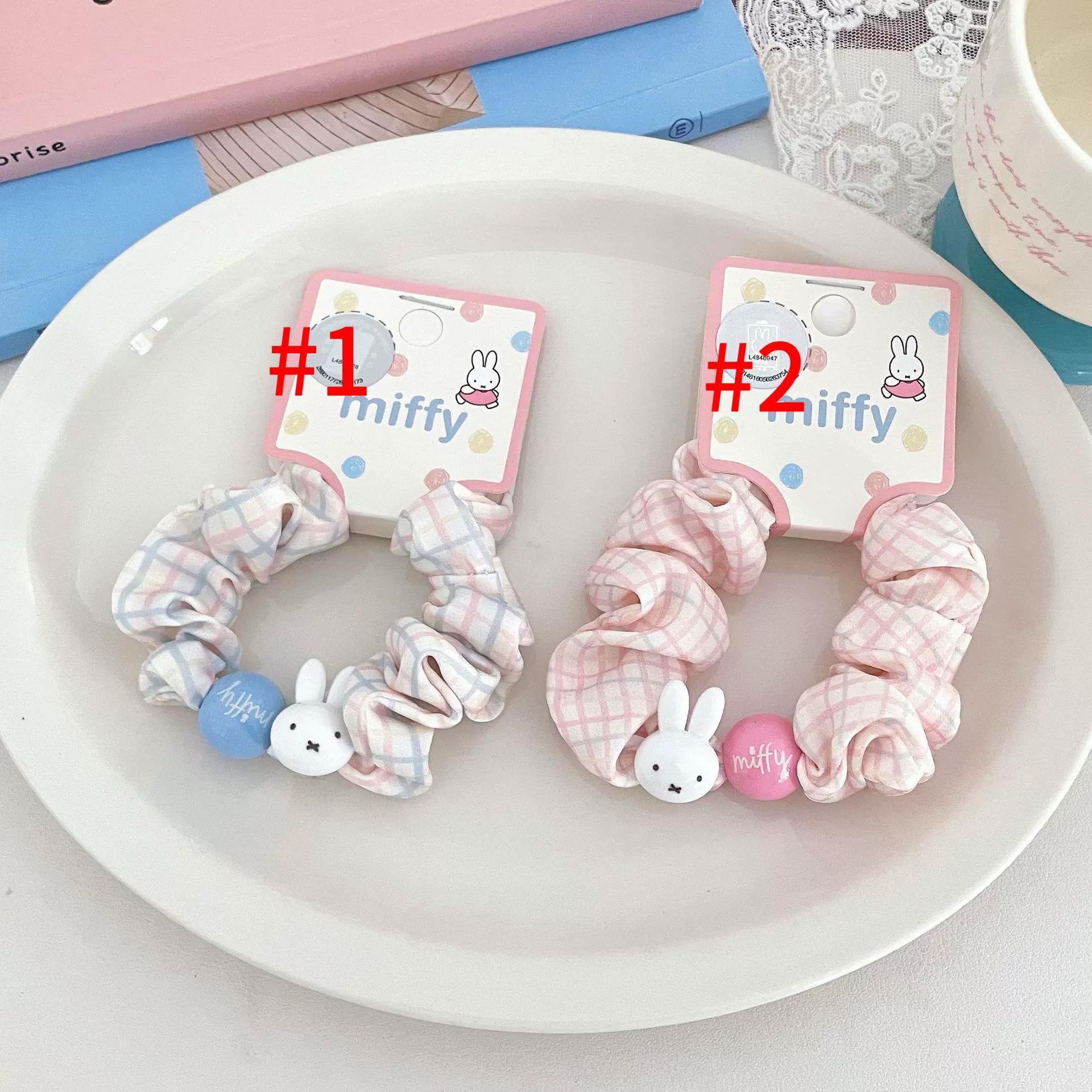 Набор для волос Miffy: ободок и банты-резинки в корейском стиле, клетчатые резинки (кремовый краб-пряжка)