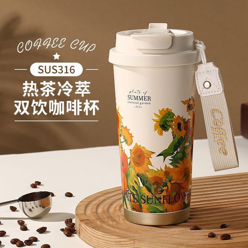 New Suzuo orchid insulation cold coffee cup stainless steel thermos cup high color value double drink cup light luxury accompanying cup New Suzuo orchid insulation cold coffee cup stainless steel thermos cup high color value double drink cup light luxury accompanying cup