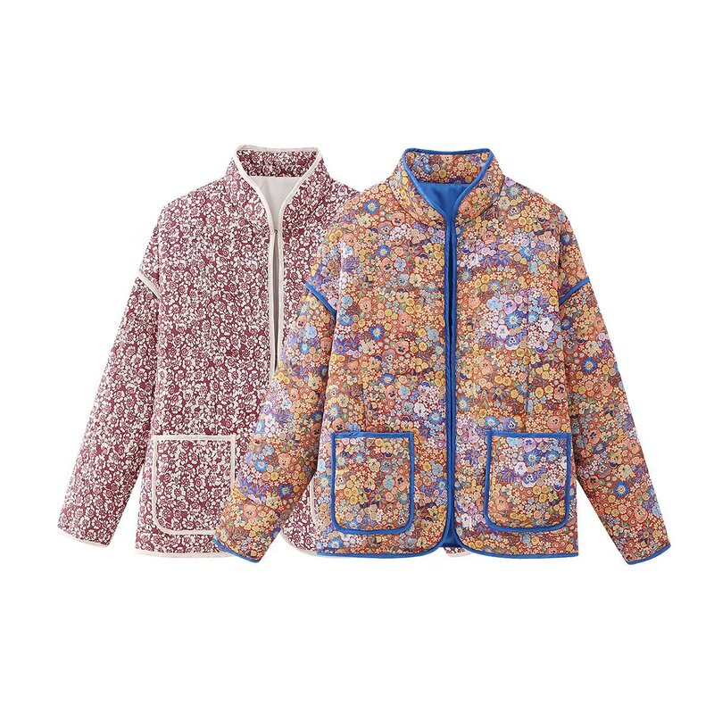 23 CC European and American style autumn and winter new small floral loose quilted thick warm cotton coat women's color 23 CC European and American style autumn and winter new small floral loose quilted thick warm cotton coat women's color