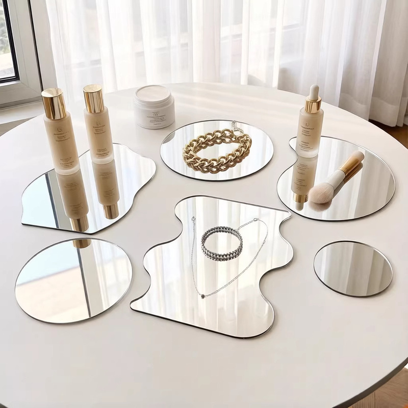 Acrylic mirror tray with irregular reflective surface, high-end photo prop decoration with ripple effect Acrylic mirror tray with irregular reflective surface, high-end photo prop decoration with ripple effect