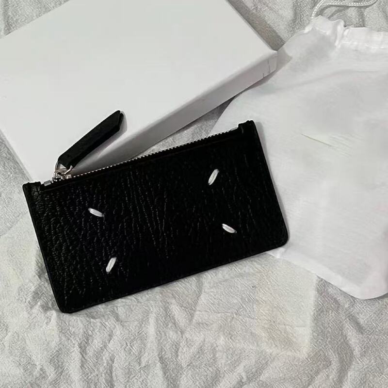 22Ss First-Layer Cowhide Four-Stitch Design Long Wallet Coin Purse for Men and Women, Fashionable Zipper Card Holder