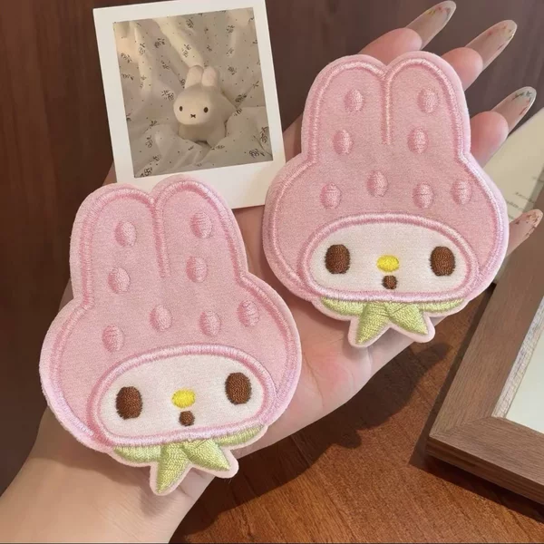 Cute Strawberry Melody Velcro Cartoon Girl Bangs Sticker Strawberry Bunny Hair Sticker Versatile Seamless Hair Accessory