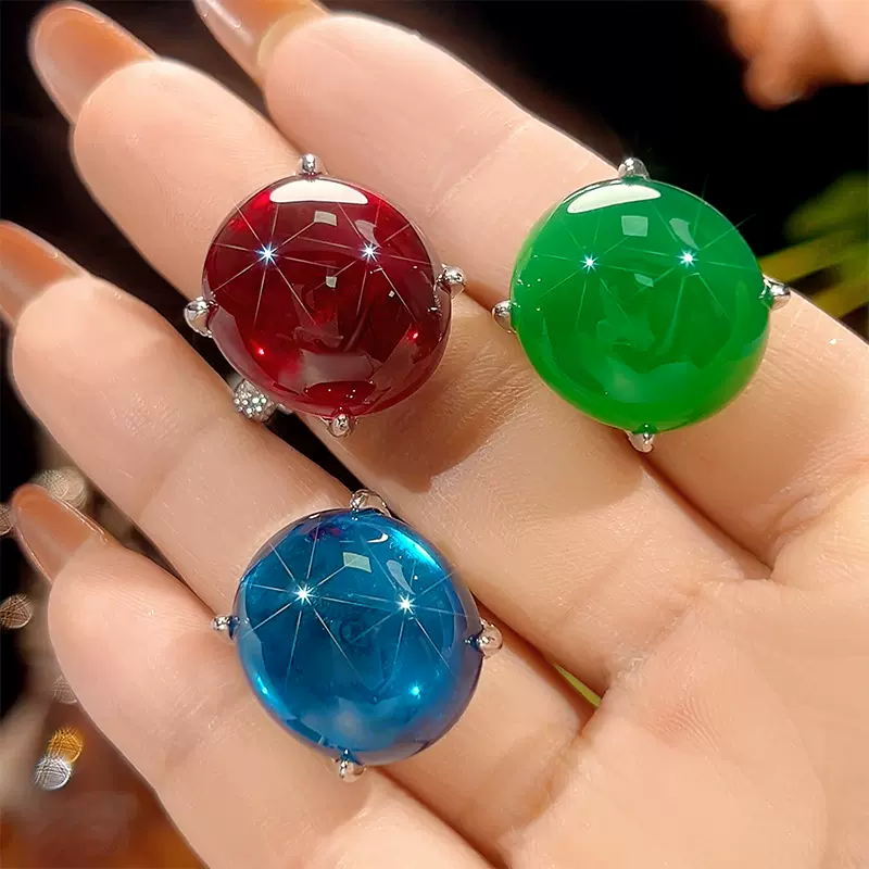 2026新款庄生生珠宝黄铜仿真绿玉髓刚玉起荧光高级轻奢戒指18*2