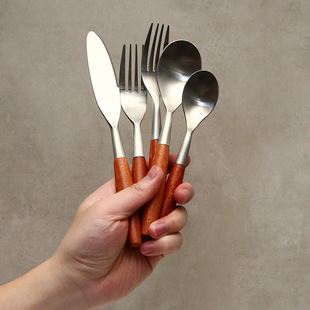 304 Stainless Steel Wooden Handle Knife, Fork, and Spoon, Ins-Style Thickened Rosewood, Popular Online, Exported to Japan and Korea, Western-Style Tableware