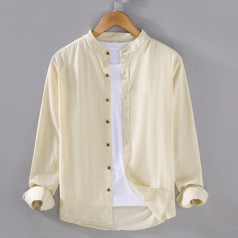Camicia a maniche lunghe in puro cotone sottile primavera, estate e autunno per camicia da uomo minimalista giapponese casual in tinta unita da uomo_voghion.com