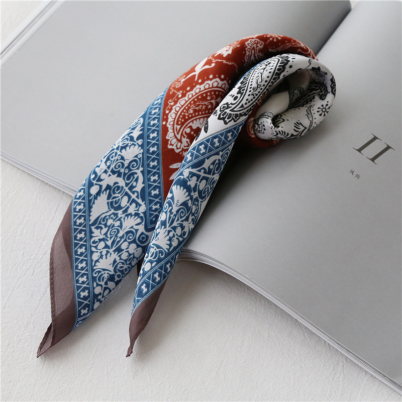 Ins scarf headband couple hair tie vintage cashew versatile literary small square scarf women Korean decoration binding scarf