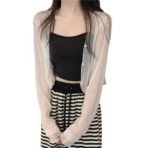 Sunscreen Ice Silk Open Cardigan Shirt for Women, Summer Shawl to Match Skirts, Outerwear Air Conditioner Cover Shirt, French Tulle Sheer Shirt