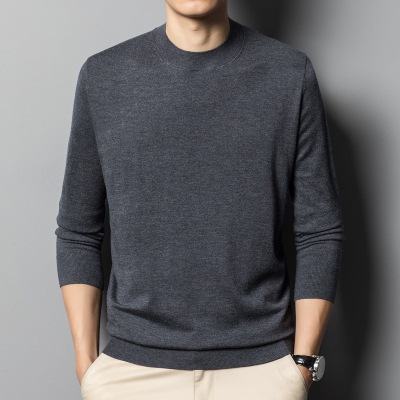 Men's Knitted Sweater Woolen Sweater Men's Wool + Mulberry Silk Autumn New Half-High Collar Men's Knitwear