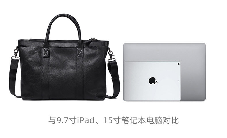 Cặp da nam công sở da bò lớp đầu nhiều ngăn 38×8×28 cm, đeo vai/chéo — Màu đen chi tiết 11