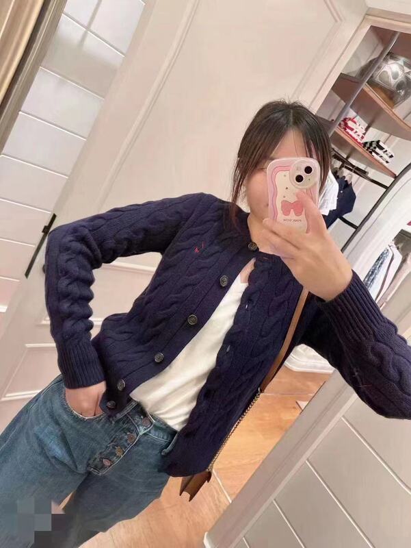 现货RL高版本拉夫麻花毛衣开衫外套小马标刺绣百搭针织衫宽松上衣|undefined