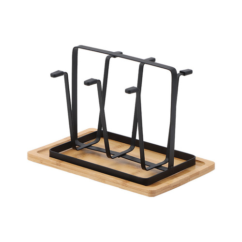 Japanese-style draining cup rack household with tray teacup holder glass mason jar storage stand living room kitchen display rack