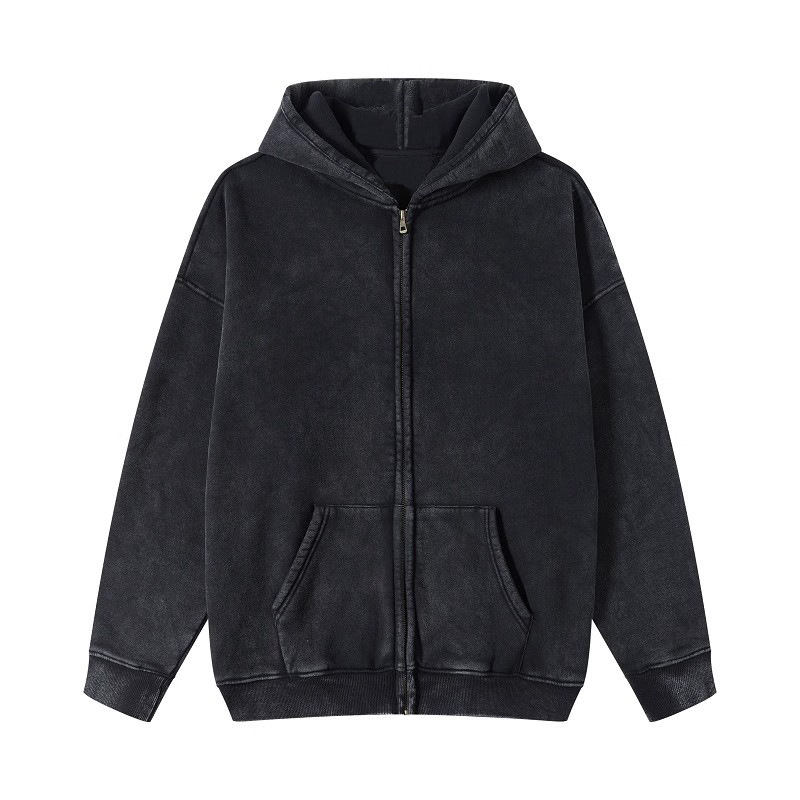 American Style Vintage Washed Dressed Sweater Cardigan Zipper Hooded Cotton Jacket for Men and Women with Thin and Velvet