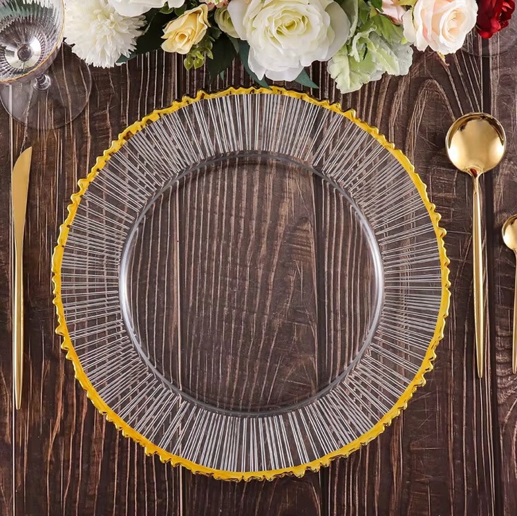Elegant Gold-Edged Ray Ps Material 13inch Charging Board Bulk Wedding Ornaments Table Plastic Charging Board Wedding