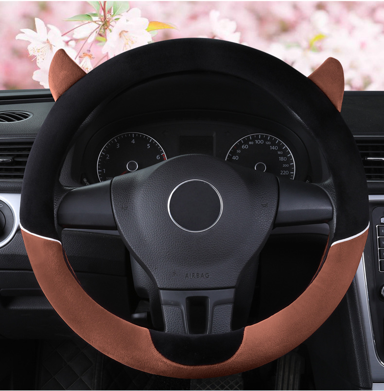 New Cartoon Little Devil Car Steering Wheel Cover Men's and Women's Cute Short Plush Fashion Car Handicap Cover Autumn and Winter