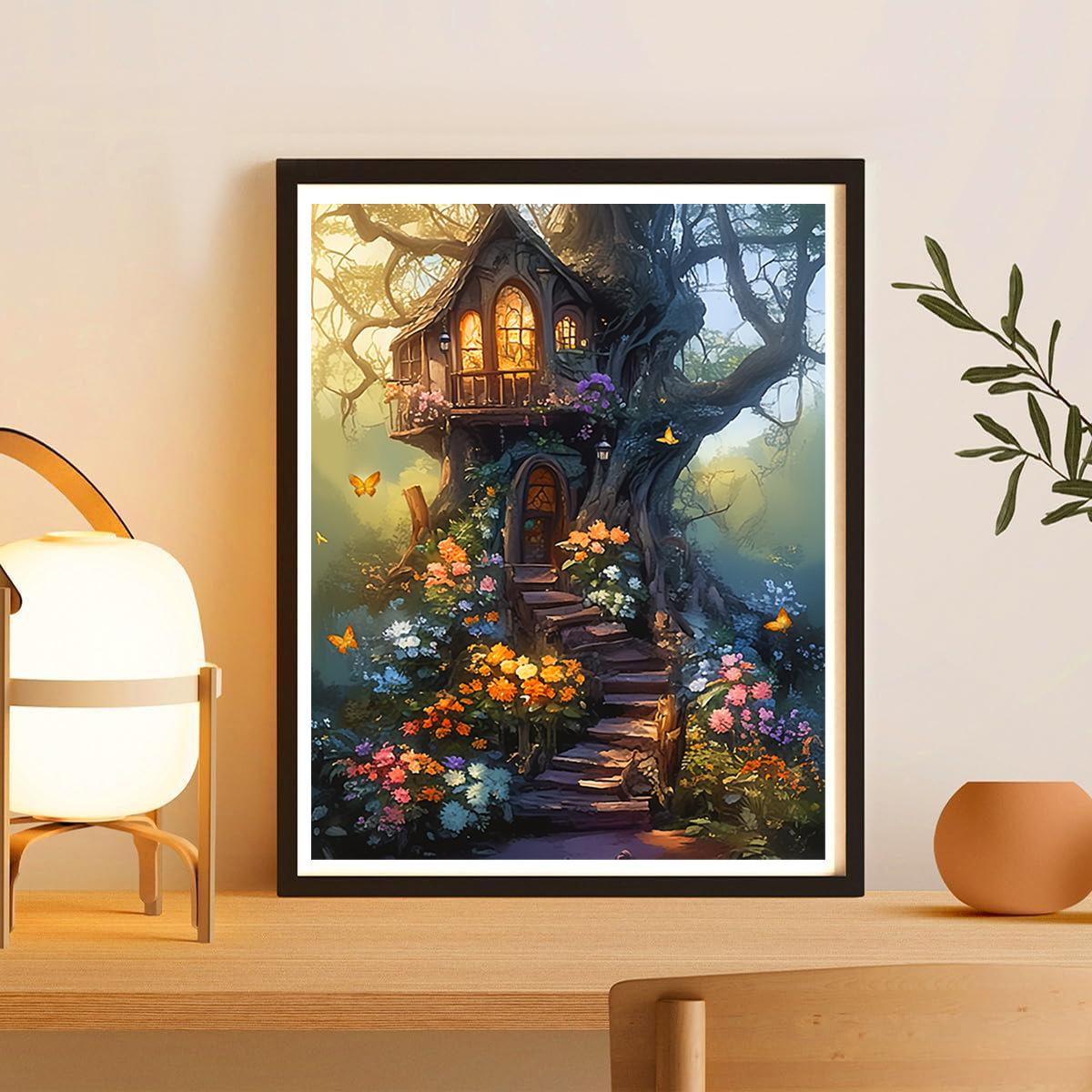 Nuevo paquete de materiales de bordado de cruz transfronterizo DIY hermosa casa en el árbol estética de ensueño sala de estar dormitorio decoración de pared