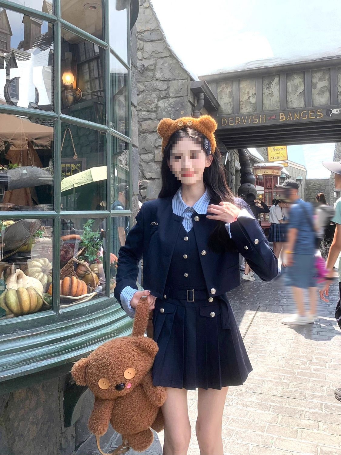British Season Korean Blue Shirt Suit Jacket Preppy Style Suspender Skirt Suit Women's Autumn and Winter Jk Three-Piece Uniform