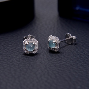 Jin Yutang Silver-inlaid Emerald Glass Egg Face Earrings