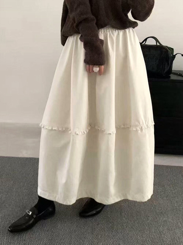 纯棉木耳边半身裙2025秋季新款有口袋韩系休闲宽松显瘦南瓜裙子|undefined