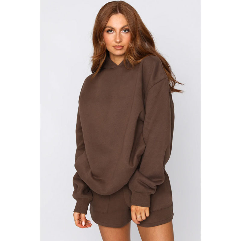 Autumn Winter Solid Color Hooded Pullover Long Sleeve Sweaters Women Clothing Shorts Suit