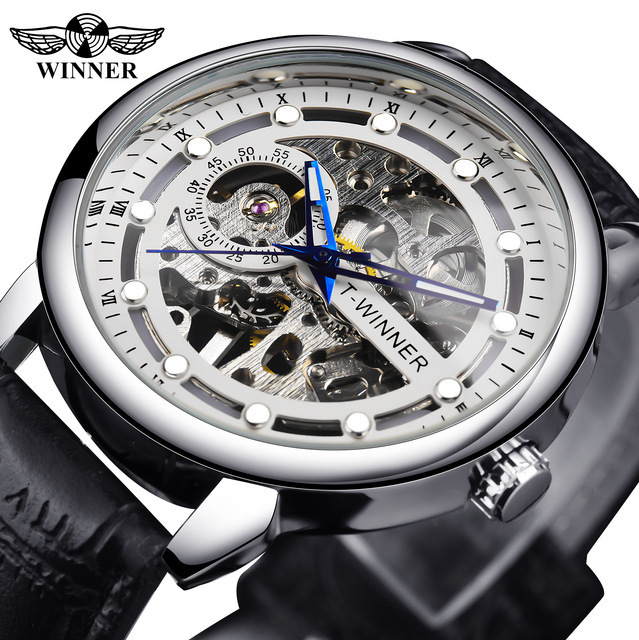 T-winner europeo y americano transfronterizo hombres reloj moda hueco transparente impermeable manual reloj mecánico entrega de una sola pieza