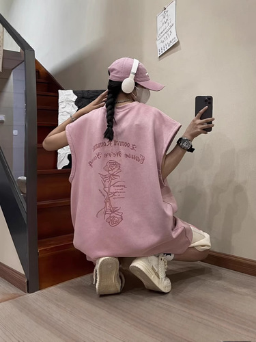 American leather print vest for men and women, sports loose sleeveless T-shirt summer INS trend brand shoulder jacket base T