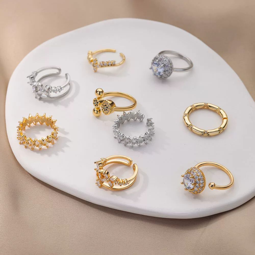 Creative zirconium, ring, accessory, Aliexpress, simple and elegant design, micro incrustation, 750 sample gold