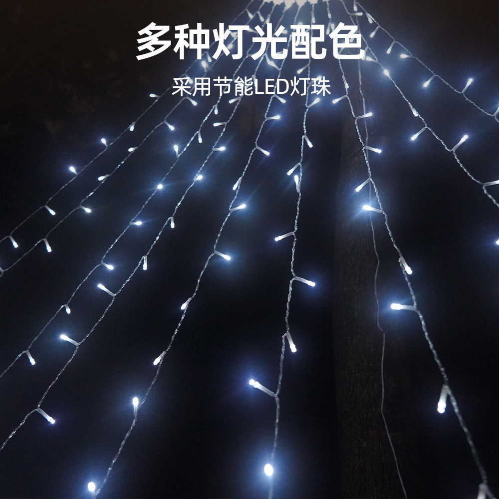 Luz solar LED transfronteriza con efecto cascada de estrella de cinco puntas, luz de árbol, luz de Navidad, luz de jardín exterior, luz de agua que fluye, luz brillante para festividades