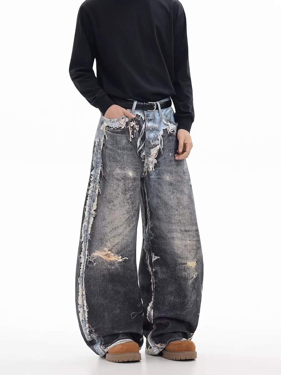 Unisex Distressed Denim Jeans 3D Printed Japanese Streetwear Style Long Pants for Men And Women_mkmklike.com