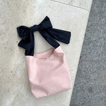 韩国简约蝴蝶结手提包大容量帆布收纳购物袋单肩包ins风爆款手拎