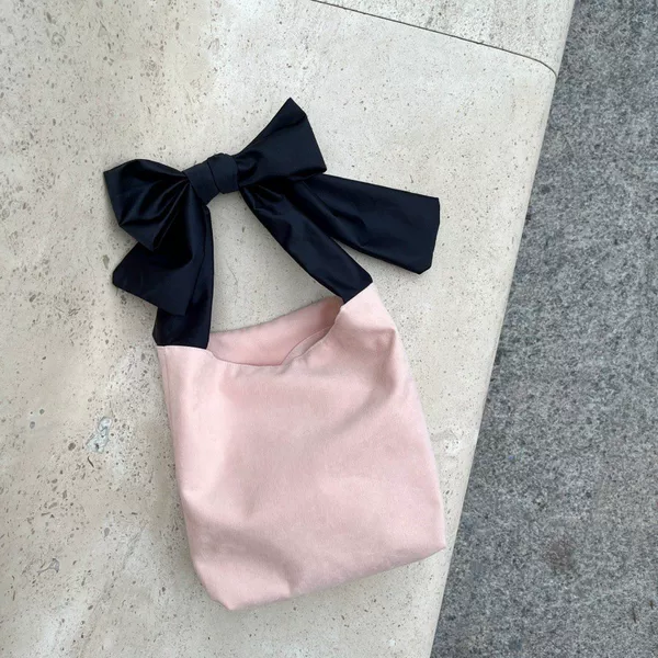Korean Simple Bow-Knot Handbag Large-Capacity Canvas Storage Shopping Bag Shoulder Bag Ins-Style Popular Handbag