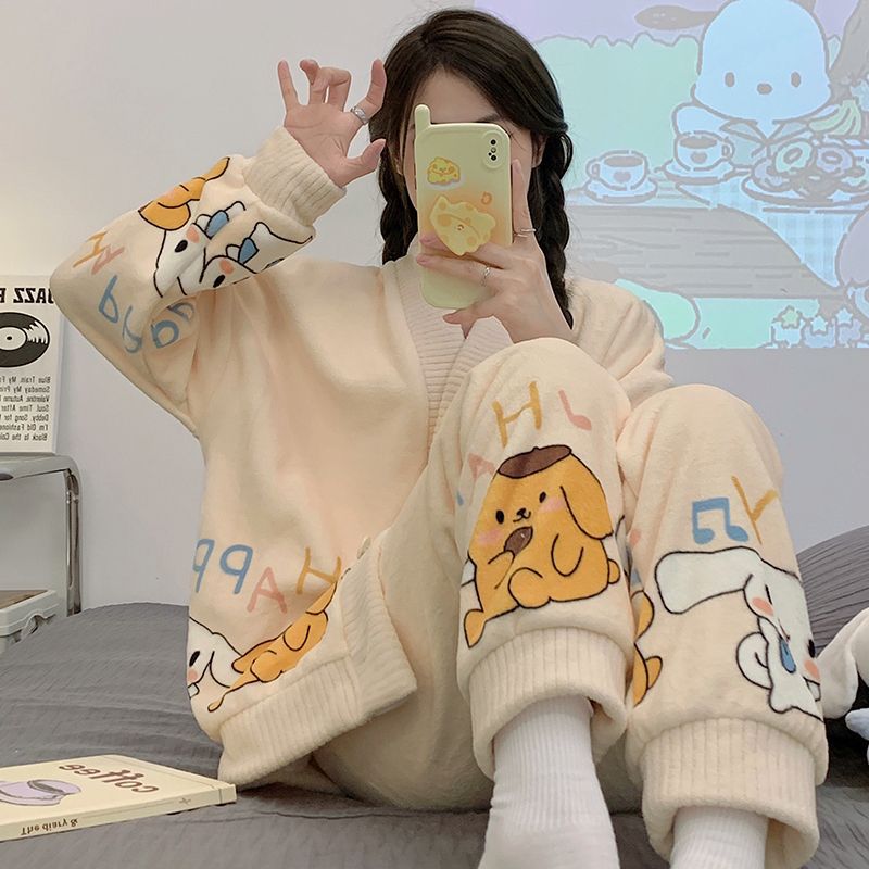 Pijamas de invierno de mujeres de invierno grueso con ropa de franela de terciopelo otoño y invierno de mediana edad Coral Pijamas damas de primavera y otoño