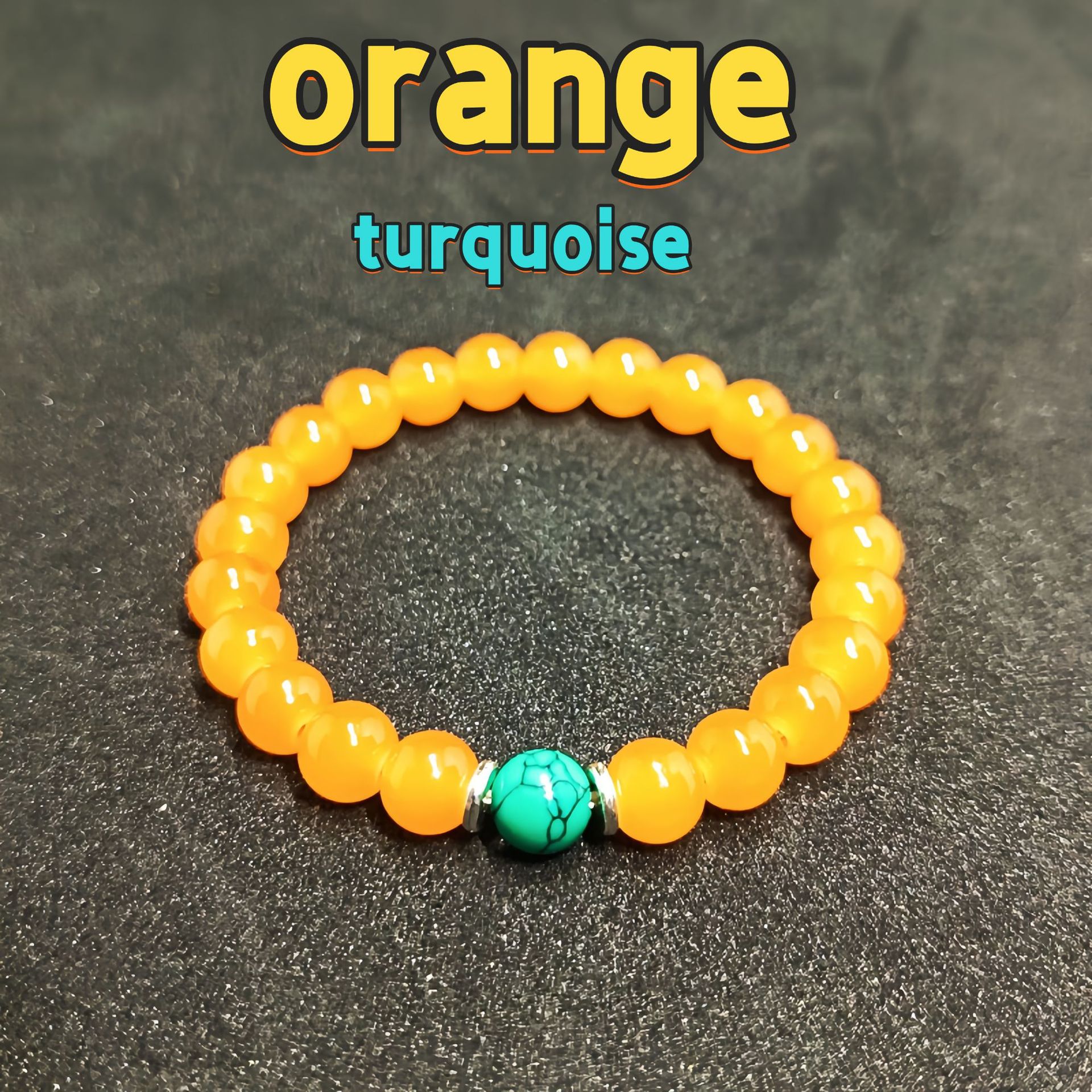 temu new healing crystal explosions prosperity and good luck elastic bracelet 8mm orange stone with turquoise wholesale