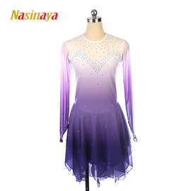 福诺Nasinaya花样滑冰服冰舞服长裙摆舞蹈表演白紫色渐变飘尾
