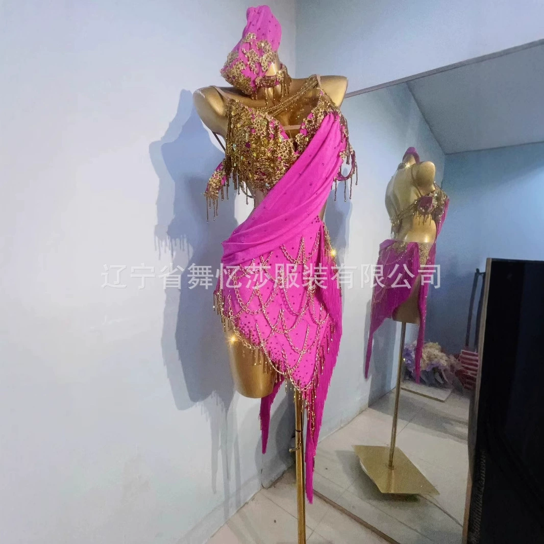 Новое профессиональное платье для латиноамериканских танцев с пайетками и бахромой, коллекция 2025 года, для соревнований, выступлений, сольных выступлений и экзаменов по искусству.