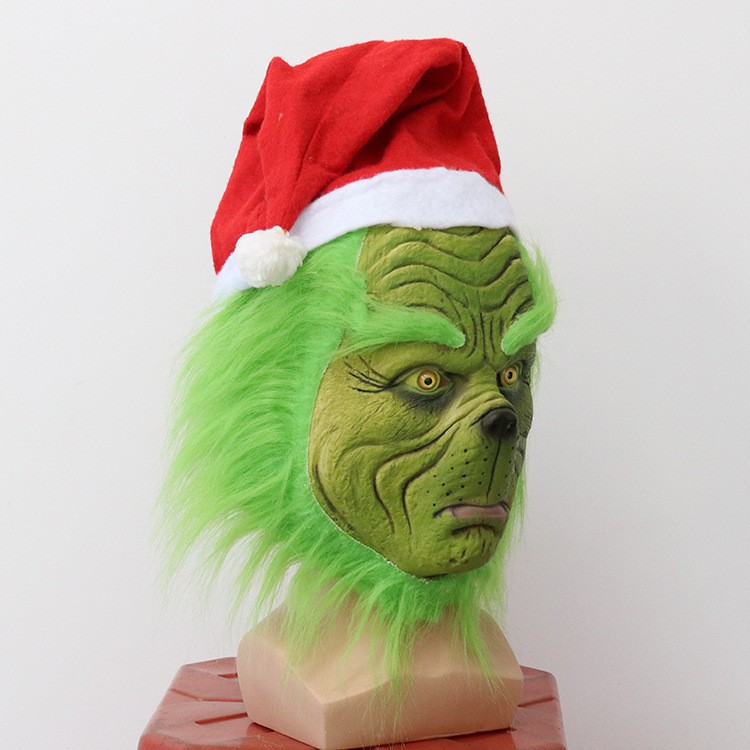 Halloween Maske grünes Monster Halbgesicht grünes Monster Grinch Cosplay Rolle Kostüm Requisiten Kopfbedeckung_voghion.com