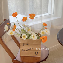 ins虞美人假花花束复古北欧家居装饰品仿真花束纸袋花艺套装摆件