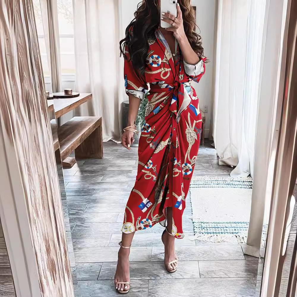Vestido Largo Elegante con Estampado, Manga Corta con Botones y Cuello en V, Estilo Informal para el Verano 2021, Éxito de Ventas en Wish y Amazon image 5
