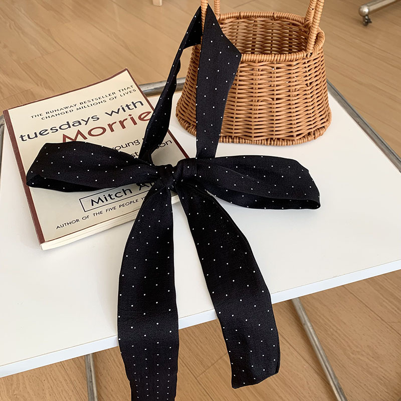 Bufanda de seda, banda larga, sensación de alto nivel, bufanda de lunares pequeños, decoración de cinta de doble capa, banda para el cabello estrecha, bolsa de atar drapeado, cinturón de cinta