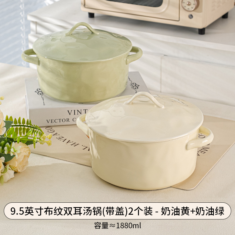 Olla grande de cerámica estilo japonés de lujo ligero, estilo crema, para sopa, fideos instantáneos, tazón grande para sopa, vajilla de cerámica