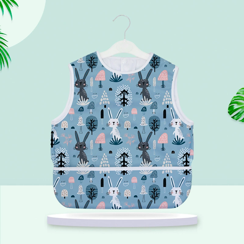 Children's waterproof bib, long-sleeve, apron for food, with ties on the back