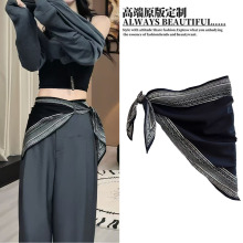 复古三角巾黑色腰果花系腰丝巾女披肩高级感系脖领巾辣妹抹胸屁帘